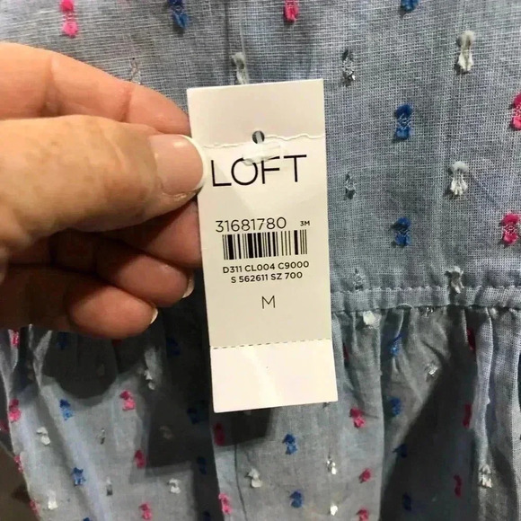 Loft Shimmer Clip Dot Sleeveless button down Shirt -blouse, elastic stretch back - Picture 9 of 9